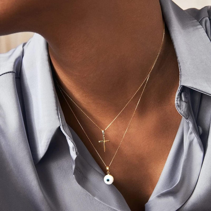 VIROMY Gold Cross Necklace for Women 14K Gold Plated Cute Sidways Cross Pendant Choker Necklaces Simple Trendy Everyday Jewelry for Women - Image 4